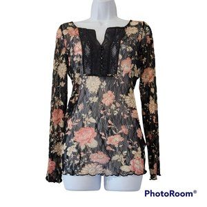 Denim & Supply Ralph Lauren Women's Junior Size Large Sheer Floral Blouse w/Lace